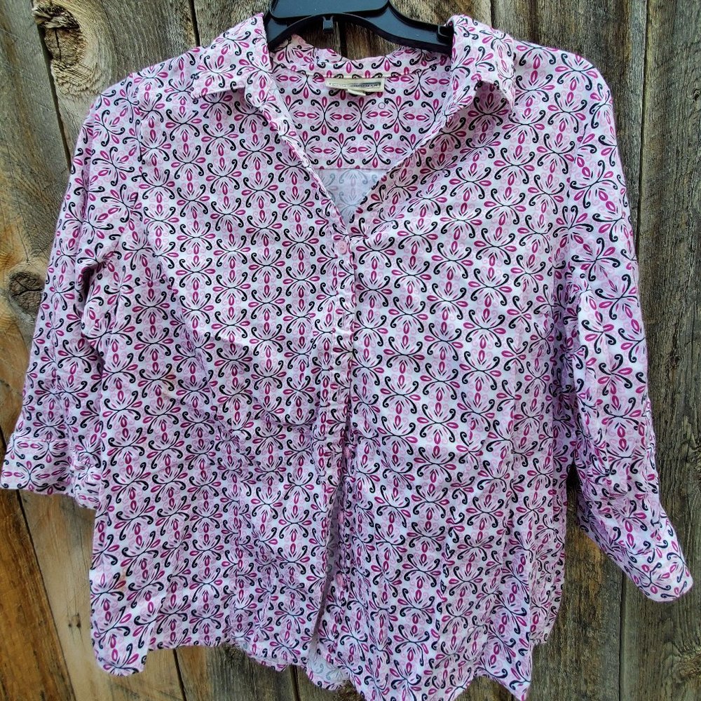 Dana Buchman Pink Print 3/4 Sleeve Blouse XL